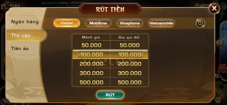 Rút tiền bằng thẻ cào an toàn bảo mật tiện lợi.